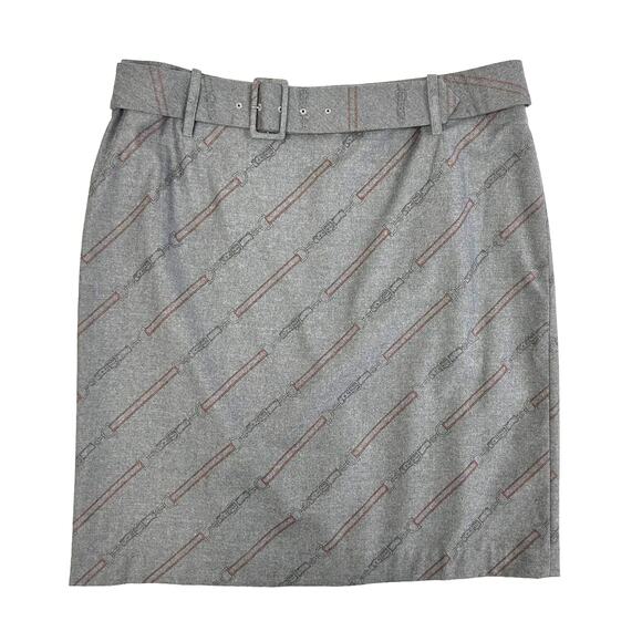 NWT J. McLaughlin Equine Horsebit Belted Skirt Womens 14 Grey Wool Cashmere - Picture 1 of 8